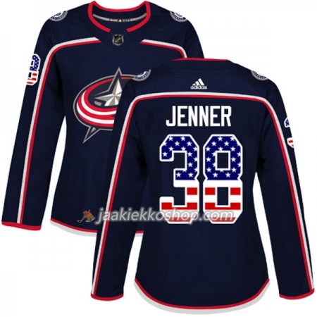 Nainen NHL Columbus Blue Jackets Pelipaita Boone Jenner 38 Adidas 2017-2018 Marine Sininen USA Flag Fashion Authentic